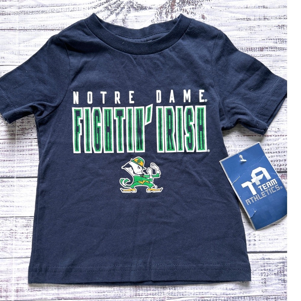 Team Athletics Notre Dame T-Shirt Kids Navy Blue Fighting Irish Graphic 18M